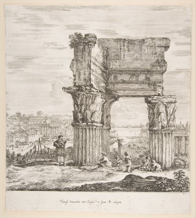 معبد فيسباسيان والمنتدى الروماني ، من ستة مناظر كبيرة ، وأربعة من روما ، واثنان ... ، 1656. بواسطة ستيفانو ديلا بيلا