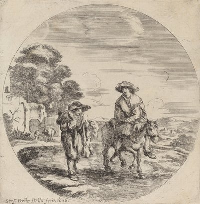 فلاحان يسافران في منظر طبيعي ، 1656. بواسطة ستيفانو ديلا بيلا