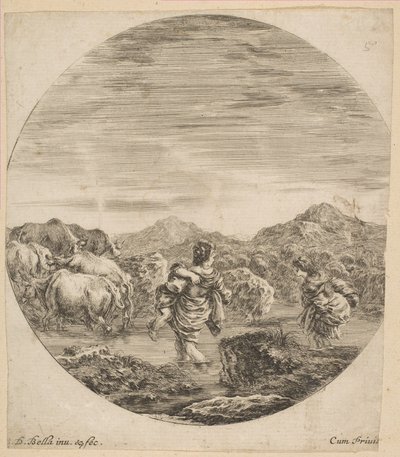 امرأتان تعبران تيارًا ، كاليفورنيا. 1646. بواسطة ستيفانو ديلا بيلا