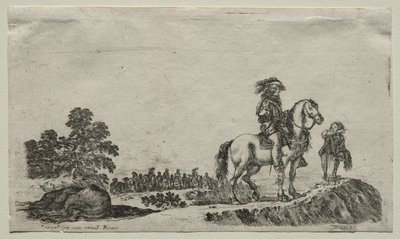 شخصيات مختلفة ومناظر طبيعية: فارس خاسر يستفسر عن الطريق ، 1649. بواسطة ستيفانو ديلا بيلا