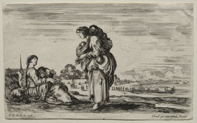 شخصيات مختلفة ومناظر طبيعية: والدتان تتحدثان معًا ، 1649. بواسطة ستيفانو ديلا بيلا