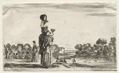 شخصيات ومناظر طبيعية مختلفة: نساء يشاهدن السباحين على طول النهر ، 1649. بواسطة ستيفانو ديلا بيلا