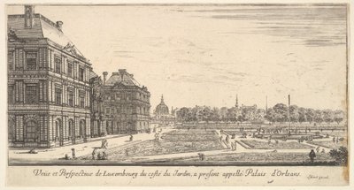 منظر لكسمبورغ من جانب الحديقة في Palais dOrleans ، من مناظر مختلفة لـ ... ، 1649-51. بواسطة ستيفانو ديلا بيلا