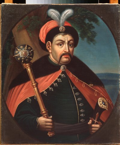 بورتريه دو هيتمان (القائد) القوزاق الأوكراني بوهدان خميلنيتسكي (1595-1657) (صورة للقوزاق هيتمان الأوكراني بوهدان خيلميتسكي) - بينتور دي ستيبان زيمليكوف (القرن التاسع عشر) ، زيت على قماش القرن التاسع عشر ، فن أوكرانيا - متحف الفن الإقليمي بواسطة ستيبان زمليكوف