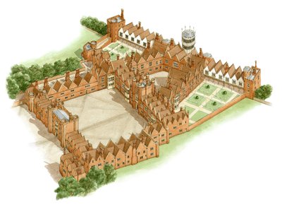 قصر أوتلاندز، ساري، حوالي 1540-1600 (حبر وألوان مائية) بواسطة ستيفن كونلين