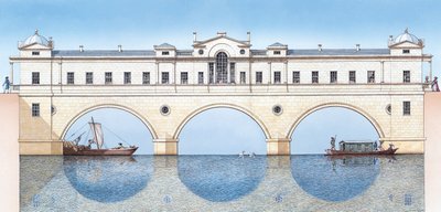 جسر بولتيني، باث، حوالي 1774-1810 (حبر وألوان مائية) بواسطة ستيفن كونلين