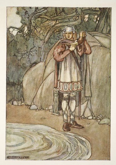 أخذ ديرموت القرن وكان سيملأه ، رسم توضيحي من `` الأفعال السامية للفنلنديين ، وغيرها من رومانسيات بارديك في أيرلندا القديمة 