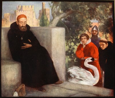 سانت هيو من لينكولن والبجعة ، رسم توضيحي من "The Mighty Army" بقلم Winifred M. Letts ، حانة. 1912 (لون ليثو) بواسطة ستيفن ريد