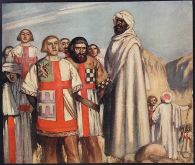 فرسان الصليب الأحمر في قوة صلاح الدين ، رسم توضيحي من "خوذة وطربوش: قصص الرهبنة والرتب العسكرية" و. ليتس و م. ليتس بواسطة ستيفن ريد