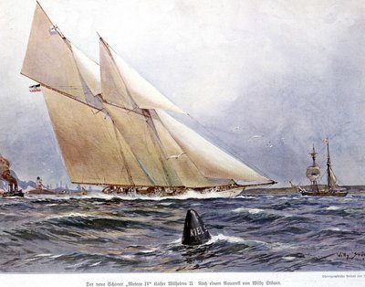 Sailing Race: The Sailboat “” Meteor IV”” - Watercolour by Willy Stower بواسطة ويلي ستور