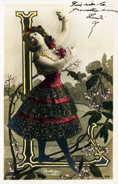L: Luz Chavita ، ممثلة وراقصة من la Belle Epoque - Opera Comique ، باريس - الأبجدية في بطاقة بريدية بواسطة استوديو Reutlinger