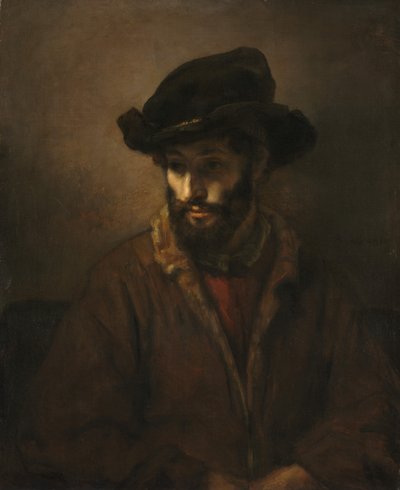 رجل ملتح يرتدي قبعة بواسطة Studio of Rembrandt van Rijn