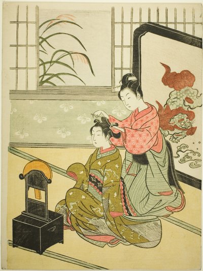 قمر الخريف في المرآة (Kyodai no shugetsu) ، من سلسلة "Eight Views of the Parlor (Zashiki hakkei)" بواسطة سوزوكي هارونوبو