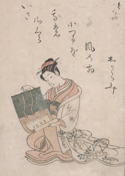 لفيفة Beauty Unrolling ، حوالي عام 1770 (نقش خشبي ملون على ورق ياباني) بواسطة سوزوكي هارونوبو