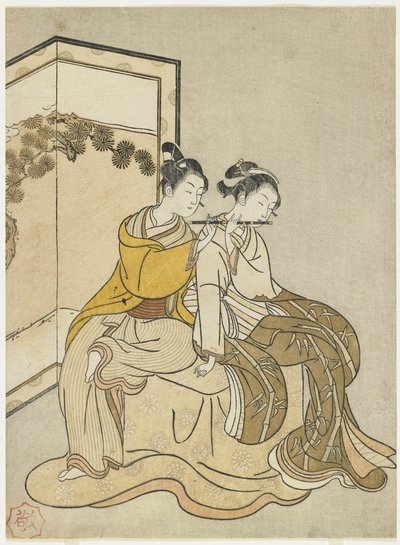طباعة التقويم ل Meiwa 2 وتقليد الإمبراطور Xuanzong و Yang Guifei ، 1765 بواسطة سوزوكي هارونوبو