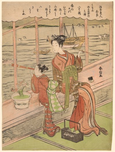 أزهار الكرز المزدوجة: Motoura of the Minami Yamasakiya (Minami Yamasakiya uchi Motoura ، Yaezakura) ، من سلسلة "محاسن العالم العائم مقارنة بالزهور (Ukiyo bijin hana ni yosu)" بواسطة سوزوكي هارونوبو