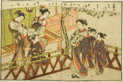 توضيح من صفحتين من المجلد. 2 من "كتاب صور الربيع البروكار (Ehon haru no nishiki)" بواسطة سوزوكي هارونوبو