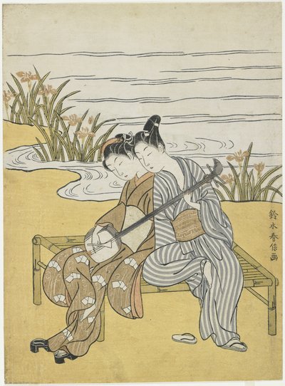عشاق يلعبون نفس Shamisen كتقليد للإمبراطور Xuanzong و Yang Guifei ، ج. 1767 بواسطة سوزوكي هارونوبو