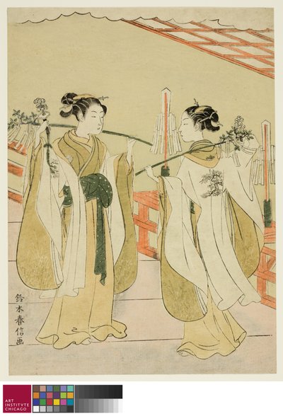ضريح Maidens Onami و Ohatsu Dance في Yushima Tenjin Shrine ، c.1769 بواسطة سوزوكي هارونوبو