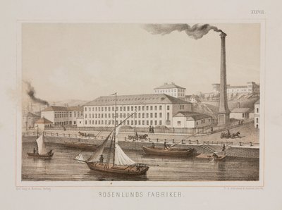 "Rosenlunds Fabriker" (مصنع Rosenlunds) ، Rosenlunds ، ستوكهولم ، السويد ، حوالي 1840 (لون ليثو) بواسطة المدرسة السويدية