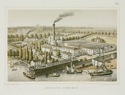 مصنع المنسوجات ، Carlsviks ، ستوكهولم ، السويد ، حوالي 1840 (لون ليثو) بواسطة المدرسة السويدية
