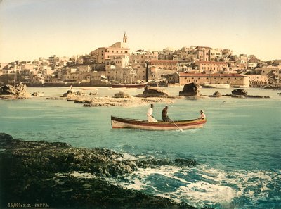 ميناء يافا مع المدينة في الخلفية ، 1880-1900 (photochrom) بواسطة المصور السويسري