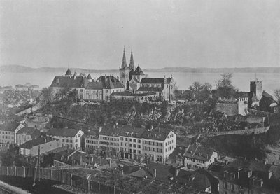 Neuchatel, Le Chateau et la Collegiale (b/w photo) بواسطة المصور السويسري