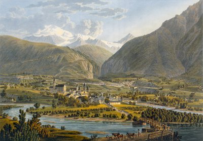 العميد على الرون ، بيرنيز ألبس ، سويسرا ، من فوياج بيتوريسك دي جنيف ميلانو ، 1819 بواسطة المدرسة السويسرية