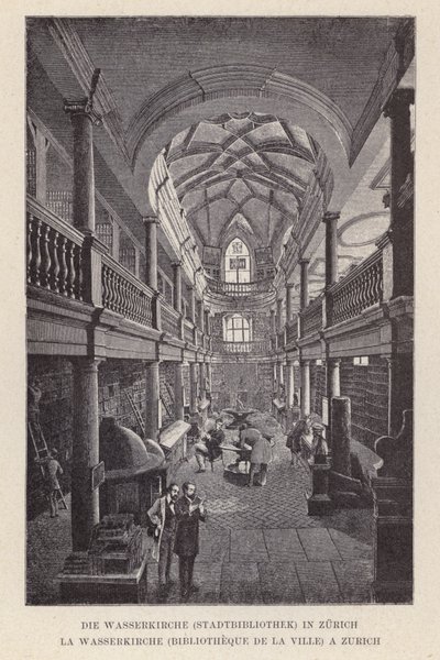 Wasserkirche، City Library، in Zurich، La Wasserkirche، Bibliotheque de la Ville، a Zurich (نقش) بواسطة المدرسة السويسرية