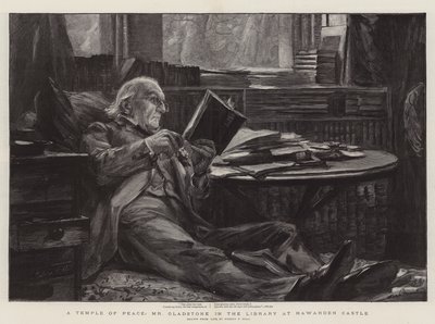 معبد السلام ، السيد جلادستون في المكتبة في قلعة هاواردين بواسطة Sydney Prior Hall