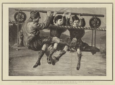 الرحلة الأولى ، الأمير ألبرت فيكتور والأمير جورج من ويلز يعبرون دي في مهد في Abergeldie 1876 بواسطة قاعة سيدني بريور
