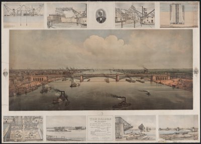 الجسر في سانت لويس عام 1874 (الطباعة الحجرية الملونة) بواسطة ت. ويلكر