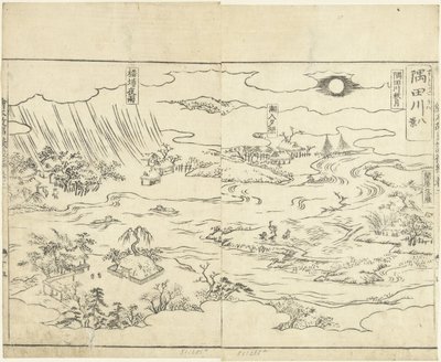 ثمانية مناظر لنهر سوميدا Sumidagawa hakkei (العنوان على الكائن) Ehon Kojidan (عنوان المسلسل على الكائن) بواسطة يوشيدا غوريمون
