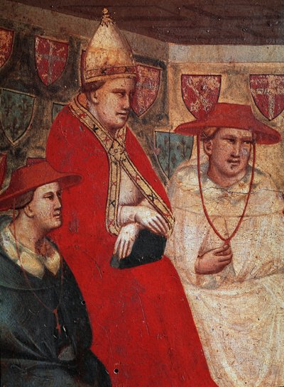 تاريخ القديس فرنسوا الأسيزي: تمثيل للبابا إينوسينزو الثالث (1160-1216) ، تأكيدًا للحكم الفرنسيسكاني عام 1210. التفاصيل. فريسكو بواسطة تادو جادي (1295 / 1300-1366) ، فلورنسا ، جاليريا ديل أكاديميا بواسطة تديو جدي
