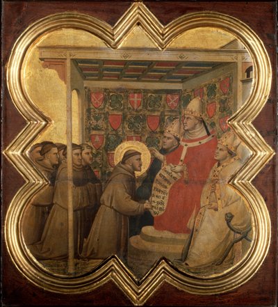 حياة القديس فرنسيس الأسيزي: إنوسنت الثالث يؤكد سيادة الفرنسيسكان عام 1210 - تمبرا على الخشب بواسطة تديو جدي