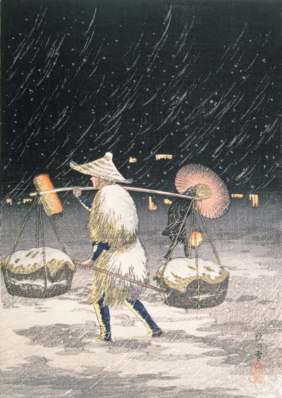 ليلة الثلج ، ج. 1930s (طباعة كتل خشبية ملونة) بواسطة تاكاهاشي هيرواكي