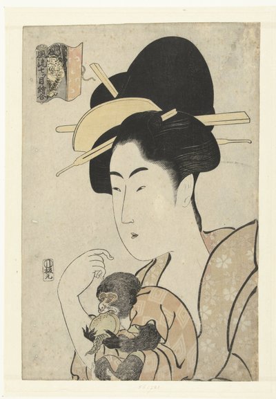 امرأة مع قرد: قرد ونمر مقارنات أنيقة للطباعة من سبع عيون (عنوان المسلسل) Furyu nanatsume e-awase (عنوان السلسلة على الكائن) بواسطة إزاكيا كيشيبي (تينيجودو)