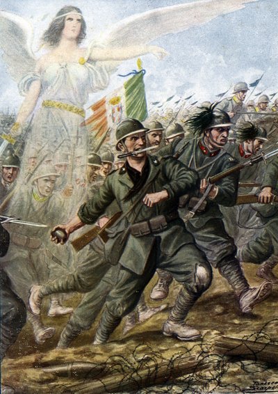 الحرب العالمية الأولى: "" هجوم بيافي في يونيو 1918 "" آخر هجوم وهزيمة كبيرة للجيش النمساوي المجري - (الحرب العالمية الأولى: معركة نهر بياف أو معركة الانقلاب أو معركة منتصف يونيو أو معركة منتصف يونيو) نهر بيافي في يونيو 1918 بواسطة تانكريدي سكاربيللي