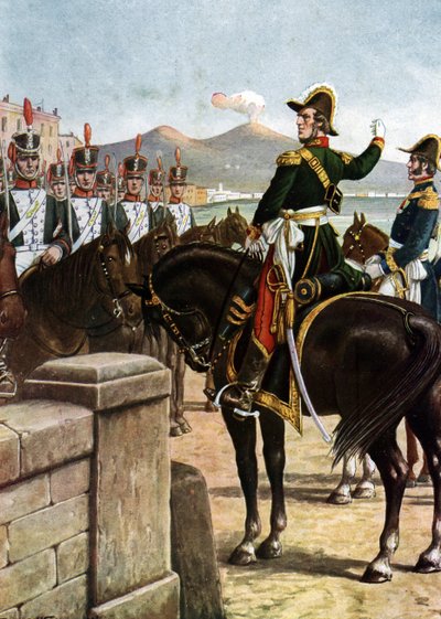 الانتفاضة في مملكة الصقليتين (1820): "" قام العسكري غولييلمو بيبي بمضايقة قواته عام 1820 في نابولي بإيطاليا - (الوطني الإيطالي غولييلمو بيبي على بونتي ديلا مادالينا في نابولي أثناء الحركة الثورية) بواسطة تانكريدي سكاربيللي