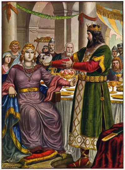 الملك ألبوين (526 - 572 تقريبًا) يعطي ابنة خصمه جمجمة الأخير حتى تشرب بواسطة تانكريدي سكاربيللي