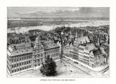 تاون هول ونهر شيلدي ، أنتويرب ، بلجيكا ، 1879 بواسطة تايلور
