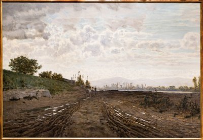 صباح على طول نهر أرنو. حفار الرمل على طول أرنو ، حوالي عام 1868 (زيت على قماش) بواسطة Telemaco Signorini