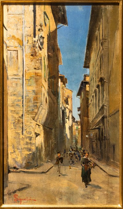 منظر جزئي لشارع في المركز التاريخي لفلورنسا ، حوالي عام 1880 (زيت على لوح) بواسطة Telemaco Signorini
