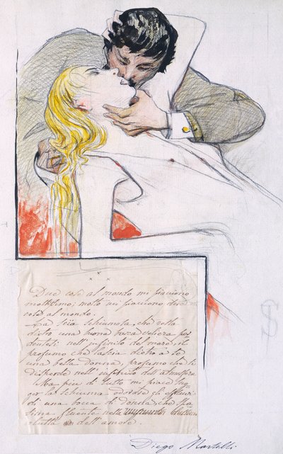 The Kiss, by Telemaco Signorini (1835-1901) (drawing) بواسطة Telemaco Signorini