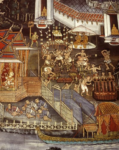 صب صور بوذا خلال عصر سوخوثاي (لوحة جدارية) بواسطة المدرسة التايلاندية