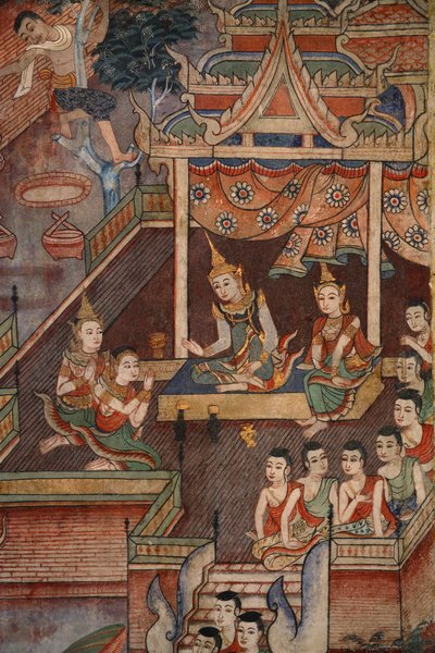 التفاصيل من لوحة جدارية في Viharn laikam في Wat Phra Singh بواسطة المدرسة التايلاندية