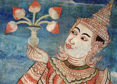 التفاصيل من لوحة جدارية في Viharn laikam في Wat Phra Singh بواسطة المدرسة التايلاندية