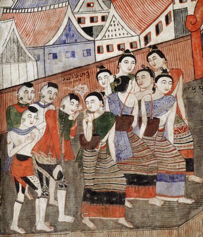 عشاق التدخين ، التفاصيل من جدارية في وات Phumin (جدارية) بواسطة المدرسة التايلاندية