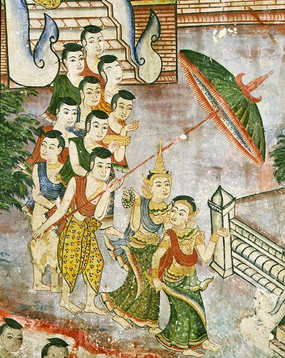 Wiharn Laikarn ، حلقة من Jataka Sang Thong (في الهواء الطلق) بواسطة المدرسة التايلاندية