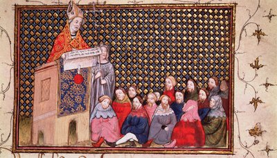 Harl 1319 f.12 رئيس الأساقفة أروندل يكرز في قضية هنري ، من 